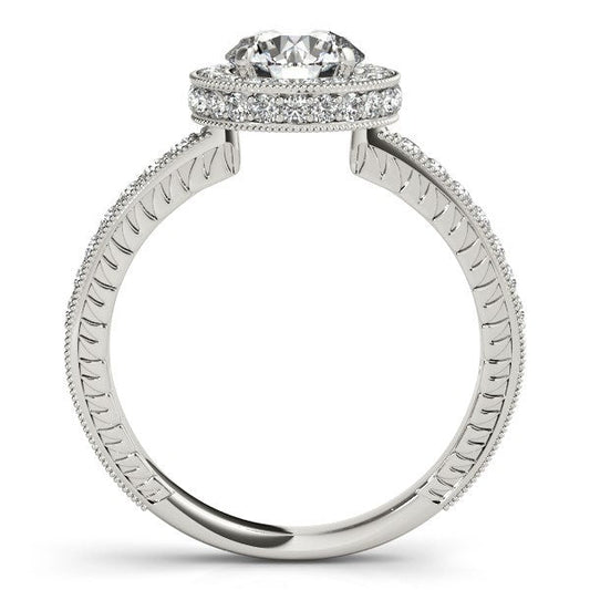 14k White Gold Milgrain Border Diamond Pave Engagement Ring (1 1/2 cttw) — photo 2 of 4