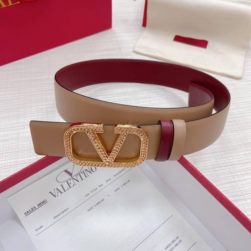 Valentino V logo Hammered Buckle Reversible Wide Signature Belt 'Beige/Red'