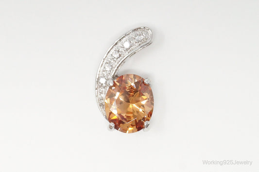 Vintage Art Deco Citrine Cubic Zirconia Sterling Silver Pendant
