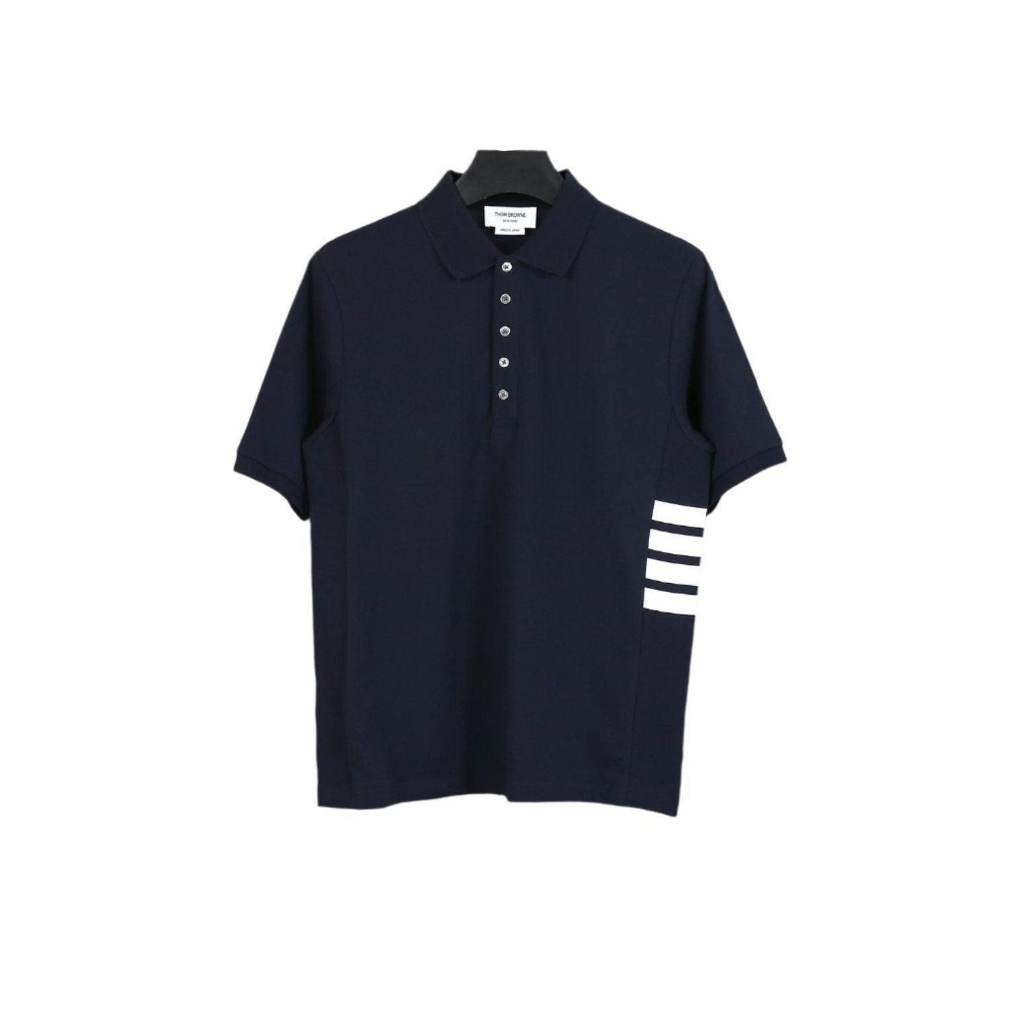Thom Browne Navy Blue T-Shirt with Collar