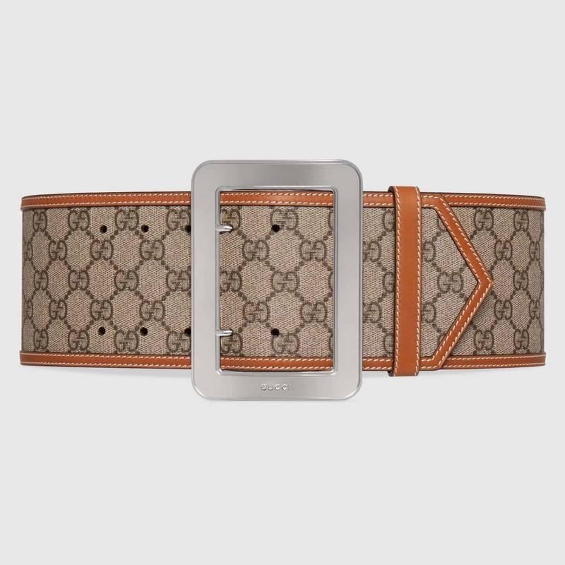 GUCCI Embellished coated-canvas and leather Women belt 'Beige'