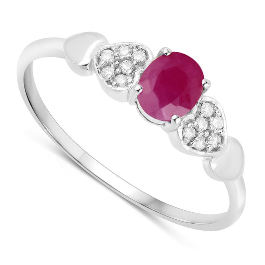 0.36 Carat Genuine Ruby and White Diamond 14K White Gold Ring