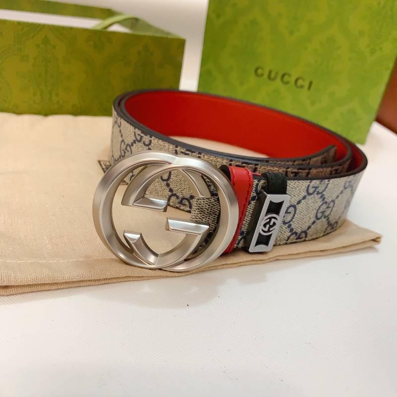GUCCI Embellished coated-canvas and leather belt 'Grey'