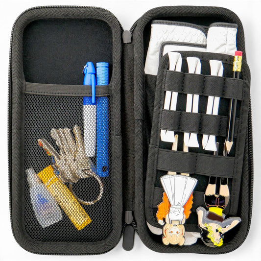 Seafoam Green/Coral Golf Accessory Case | Zippered Organizer for Ball Markers, Tees, Divot Tools & Glove | Portable Golf Storage Case | Hard Shell Travel Case for Golf Accessories