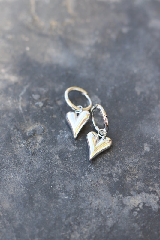 Silver Heart Huggy Earrings (Stainless Steel)