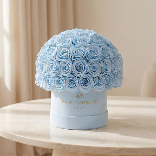 Classic Light Blue Suede Superdome Box | Light Blue Roses