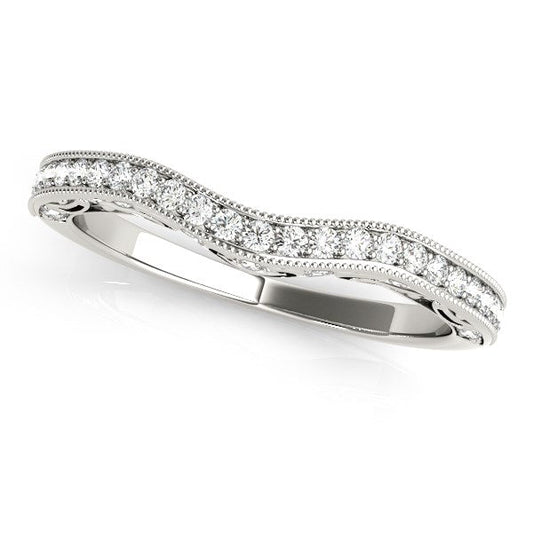 14k White Gold Milgrained Pave Set Curved Diamond Wedding Band (1/5 cttw) — photo 2 of 2