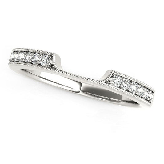 14k White Gold Curved Section Antique Style Diamond Wedding Band (1/8 cttw) — photo 2 of 2