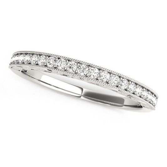 14k White Gold Milgrain Bordered Round Diamond Wedding Band (1/6 cttw) — photo 2 of 2