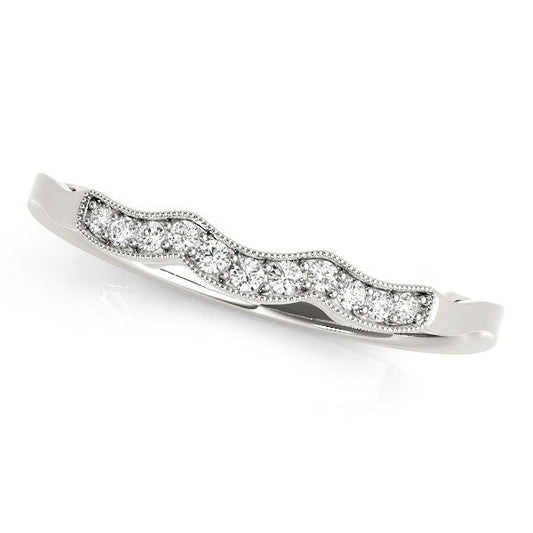 14k White Gold Wave Style Milgrained Diamond Wedding Ring (1/20 cttw) — photo 2 of 2