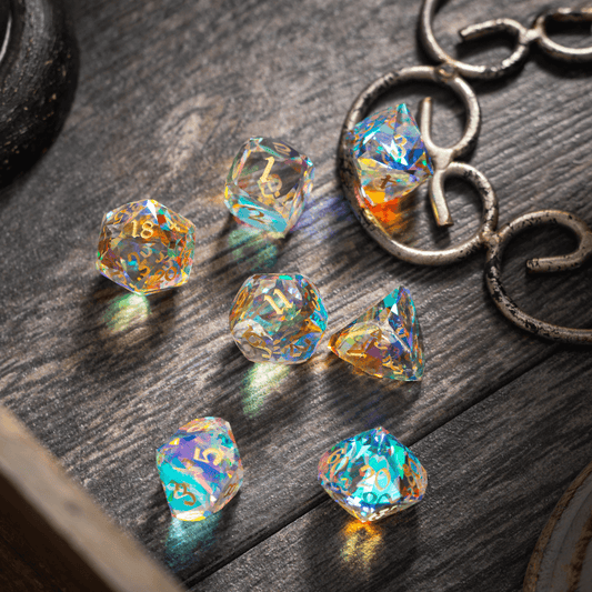 Juego de dados premium de cristal dicroico tallado enano DND