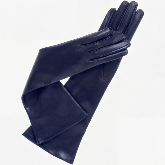 Elena (navy) - Italian silk lined 8-button length leather opera gloves — photo 2 of 10