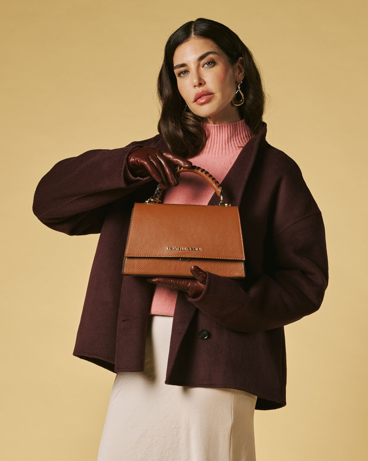 Federica (cognac) - Italian calf leather women's crossbody bag (with shoulder strap) — photo 9 of 9
