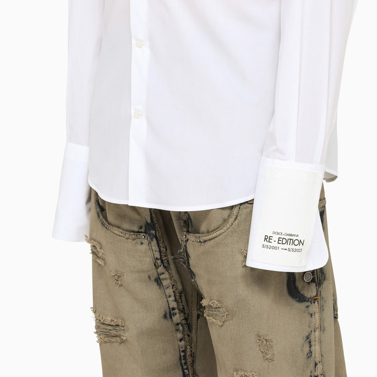 Dolce&Gabbana White Poplin Gold Tuxedo Shirt