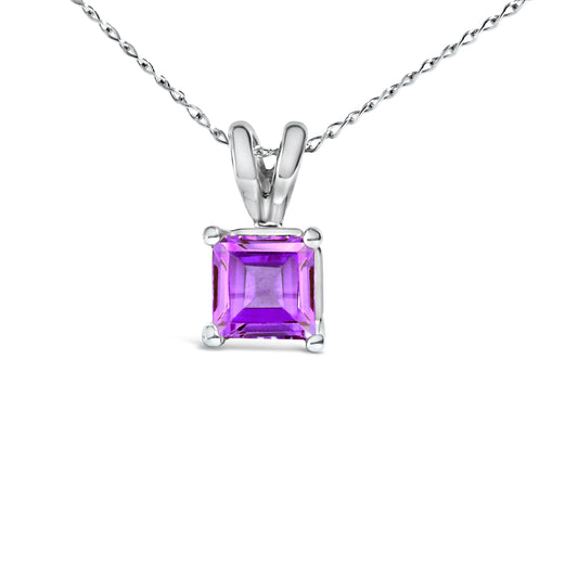 14K White Gold 5x5 MM Square Shaped Purple Amethyst Solitaire Pendant Necklace — photo 2 of 10