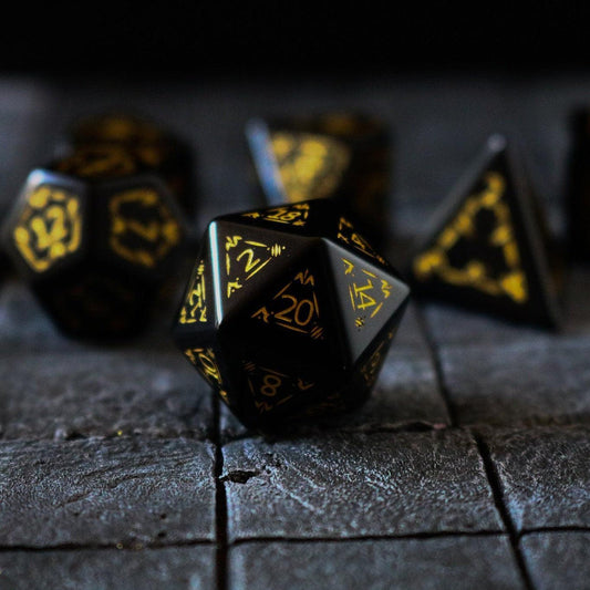 Set de dados DND Obsidiana Negra Noche del Escudo Dragón Negro Gema