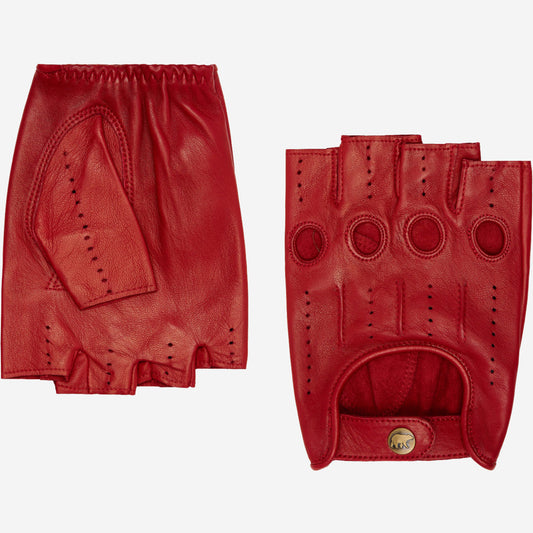 Giuseppe (red) - Italian lambskin fingerless leather driving gloves — photo 2 of 10