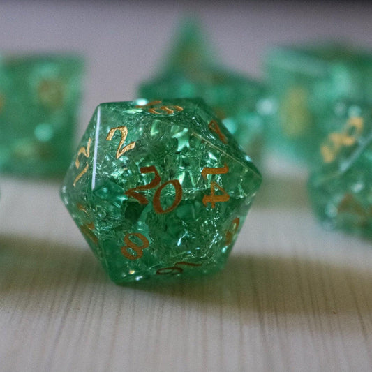 Juego de dados de D&D de cristal craquelado Rayo Verde