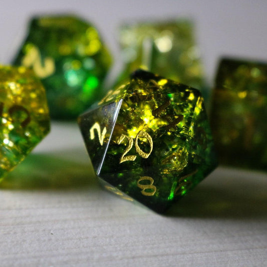 Set de dados DND de cristal agrietado Forja de veneno verde