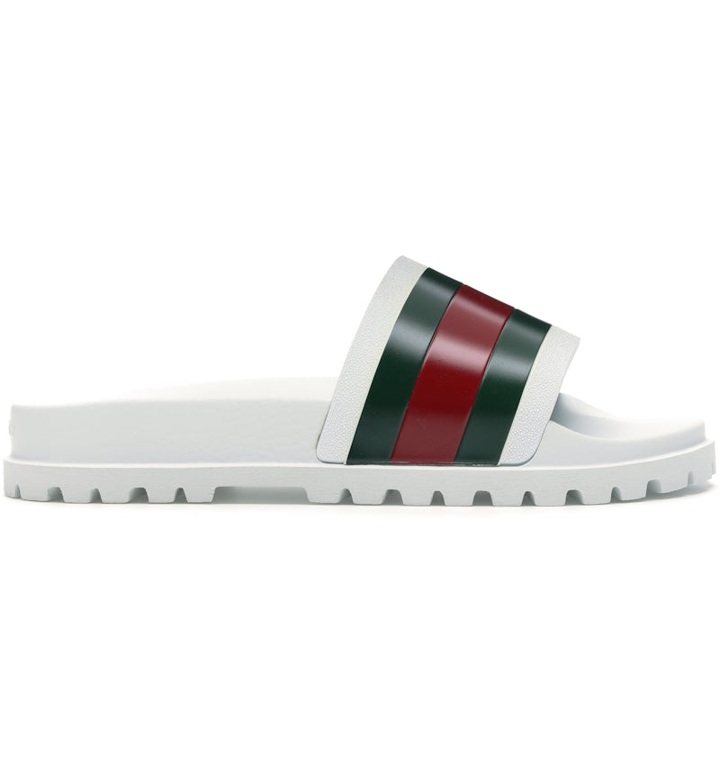 Gucci Rubber Web Mens Lug Sole Slide Sandals Wihite Green Red