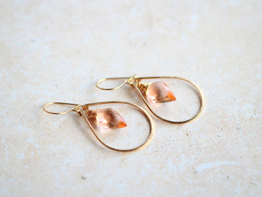 Arrow Hoop Earrings - Rosé Quartz
