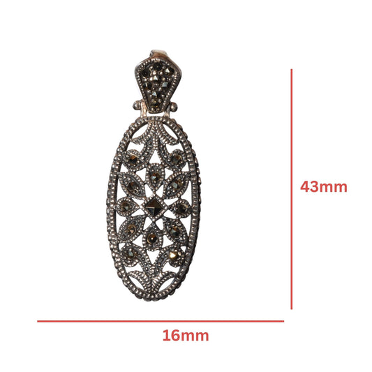 Vintage Marcasite Filigree Pendant - Solid .925 Sterling Silver (43mm)