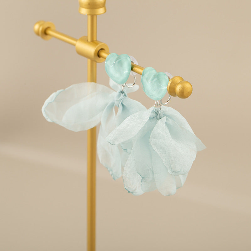 Seaside Holiday Blue Chiffon Flower High Sense Graceful Fashionable Mosquito Ear Clip