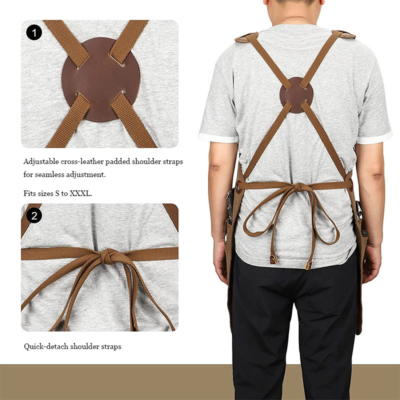 Personalized Thick Canvas Tool Apron, Waterproof Retro Utility Apron for Craftsman, Gardener & Artisan
