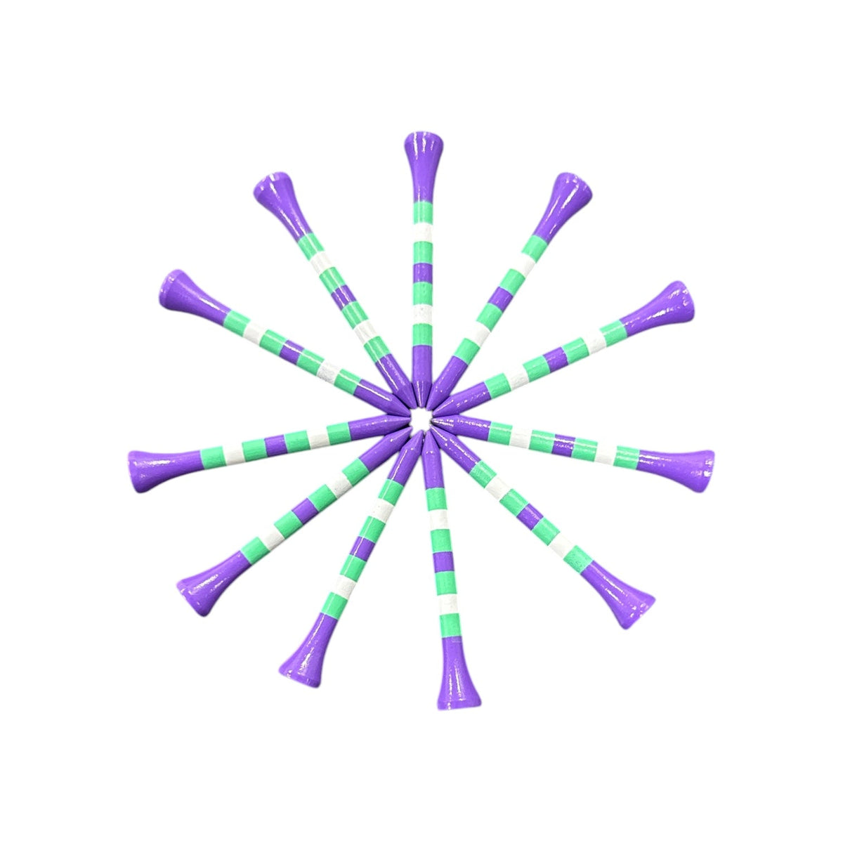 Purple Mint Stripe Premium Wooden Golf Tees | 2 3/4” Standard Size | 45 Pack Set | Durable Painted Wood Tees | Unique Designs