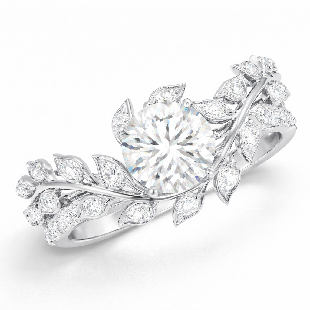 The Enchanted Vine: 2.20ct Round Moissanite Nature-Inspired Ring