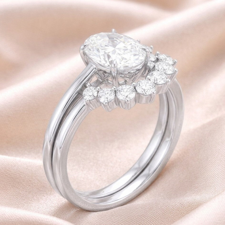 The Celestial Crown: 1.90ct Oval Moissanite Sunburst Bridal Set