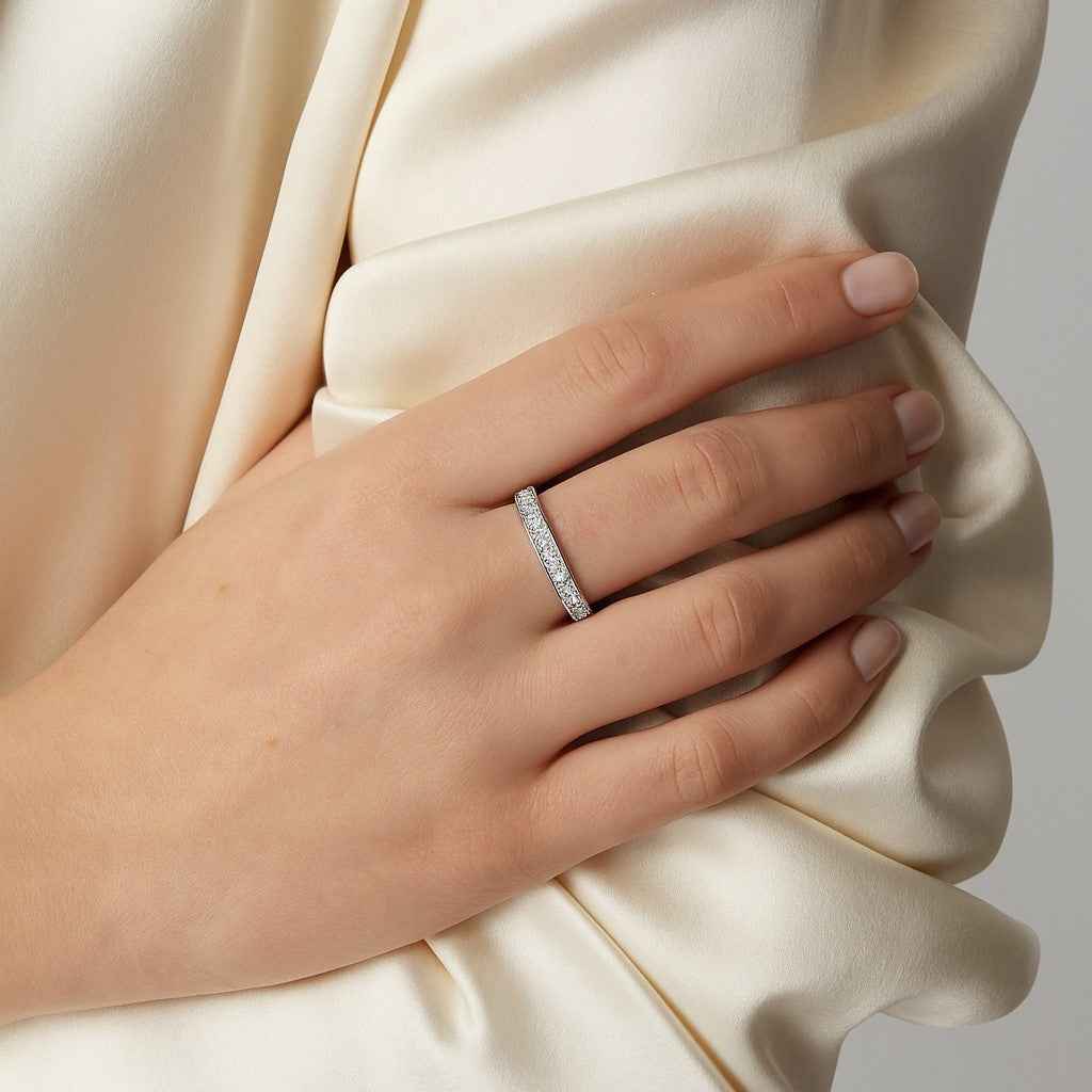 The Eternal Glow: 0.46ct Moissanite Pavé Half-Eternity Band