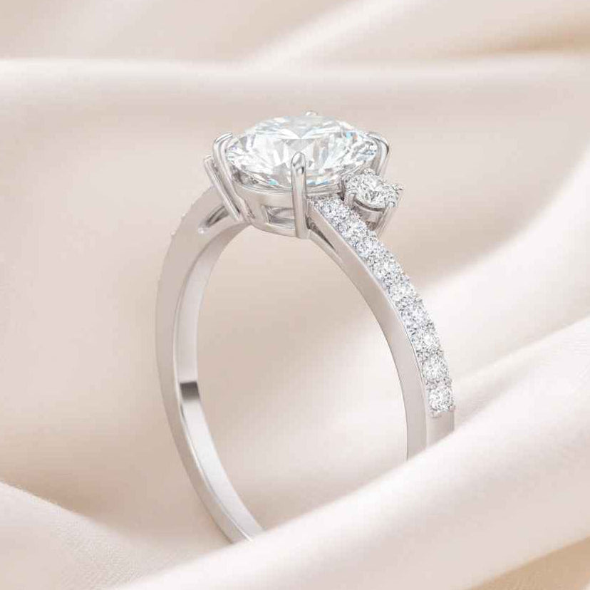 The Celestial Solitaire: 1ct Round Moissanite Accent Ring