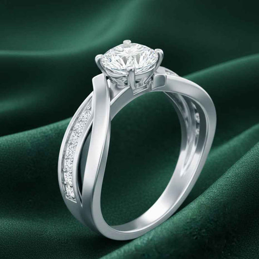The Intertwined Promise: 0.6ct Round Moissanite Crossover Ring