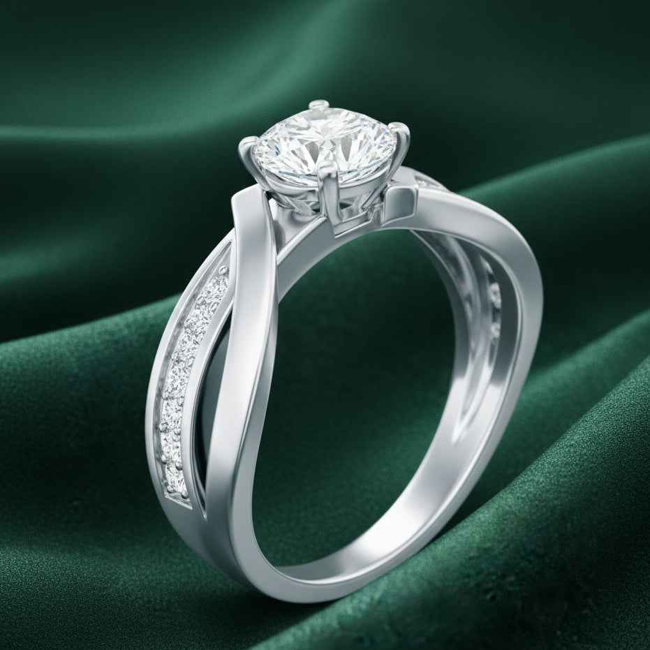 The Intertwined Promise: 0.6ct Round Moissanite Crossover Ring