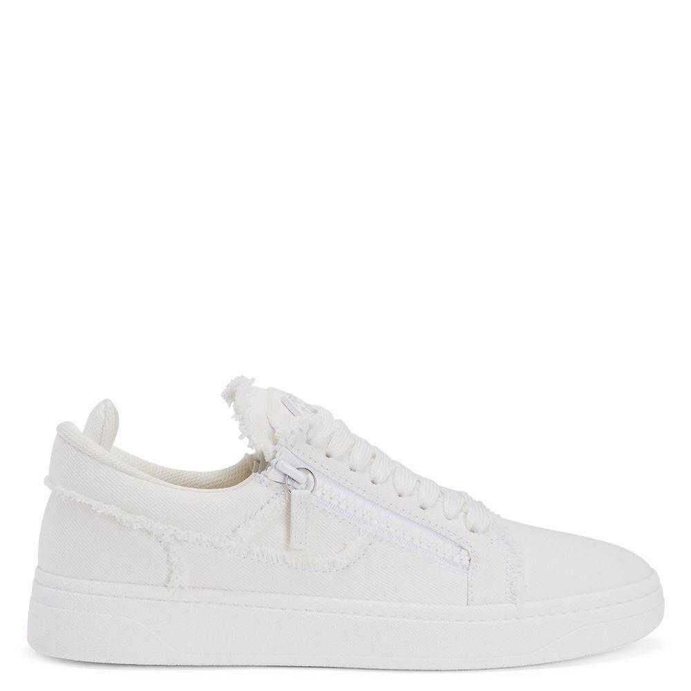Giuseppe Zanotti GZ94 Sneakers - Chic White Denim Design with Luxurious Metal Detail