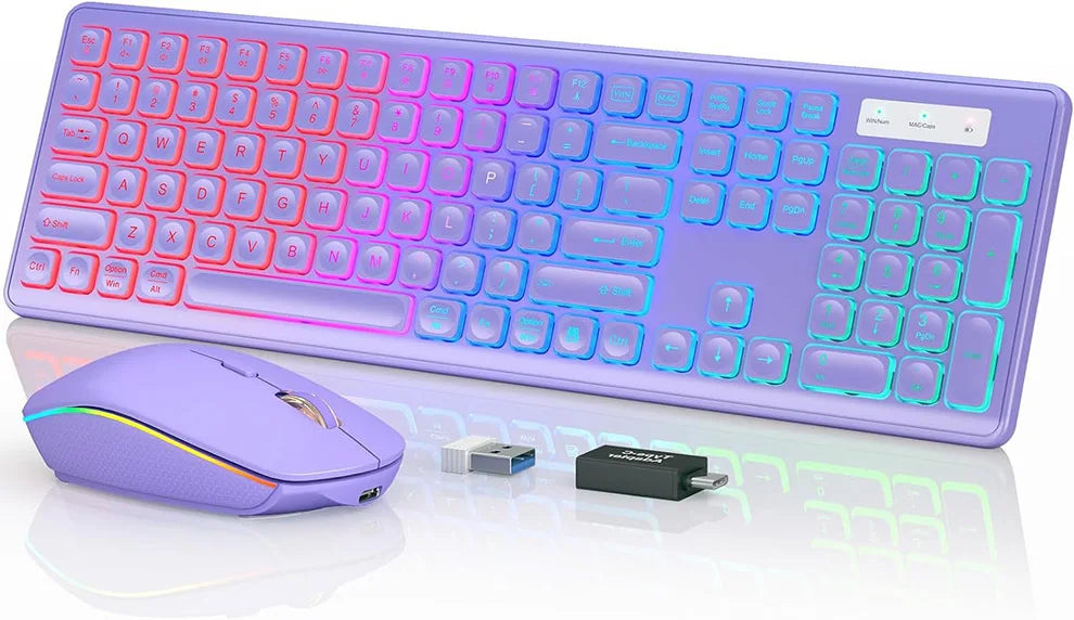 Wireless Backlit Keyboard and Mouse Combo - Rechargeable Full-Size 2.4GHz Illuminated Set for Enhanced Productivity