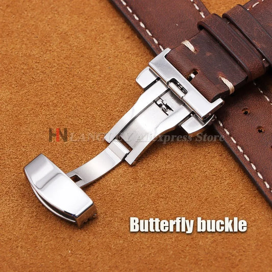 Motorola Moto Leather Watch Band, Butterfly Buckle Strap, Brown
