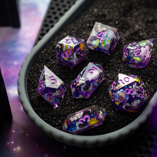 Juego de Dados DND de Resina Hechos a Mano Oso Espacial