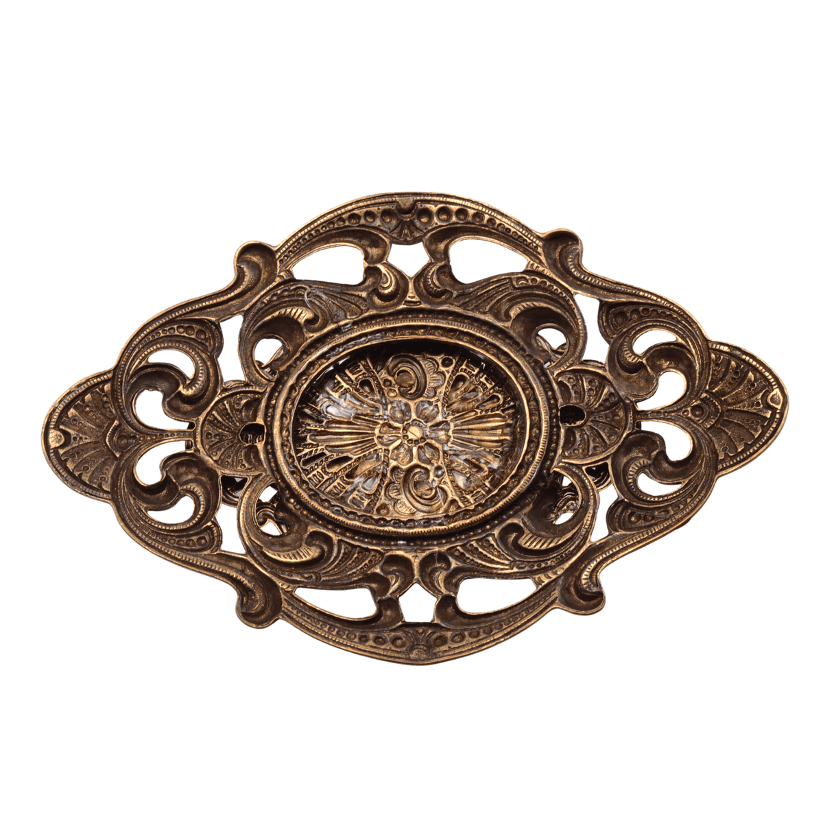 Vintage Art Nouveau Brass Brooch with Violet Crystal - 52x77mm Statement Pin