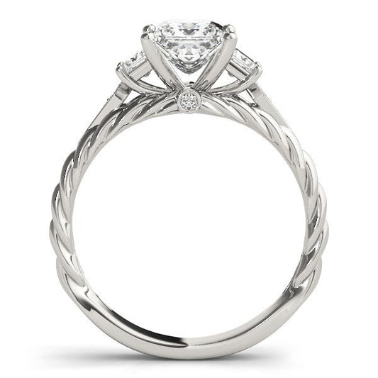 14k White Gold Princess Cut 3 Stone Antique Style Diamond Ring (1 1/8 cttw) — photo 2 of 4
