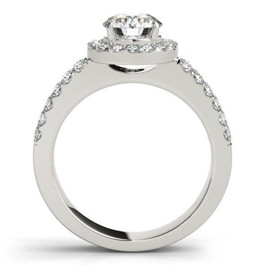 14k White Gold Halo Diamond Engagement Ring With Double Row Band (1 3/8 cttw) — photo 2 of 4