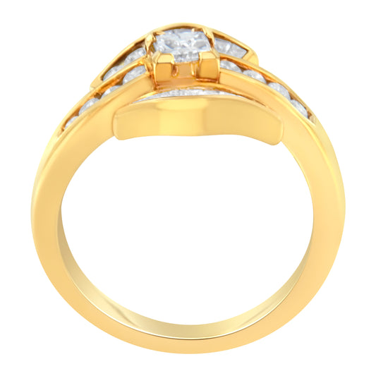 14K Yellow Gold 1.0 Cttw Princess Diamond Geometric Cocktail Ring