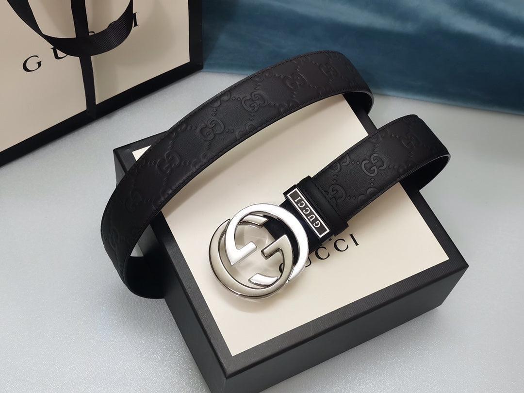 GUCCI Embellished coated-canvas and leather belt 'Black'
