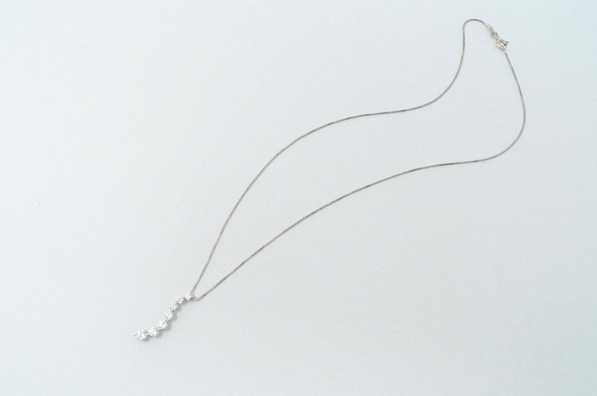 Vintage Seven Stone Simulated Diamond Swirl Sterling Silver Necklace 18"