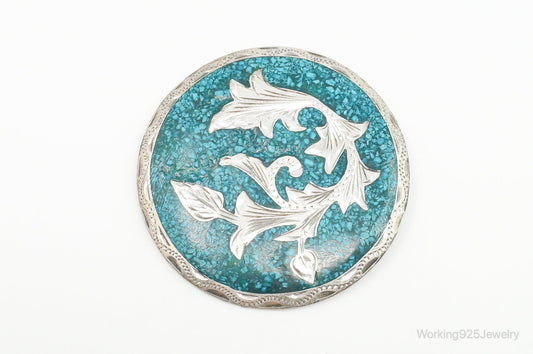 Vintage Mexico Handmade Crushed Turquoise Sterling Silver Pendant Pin — photo 2 of 8