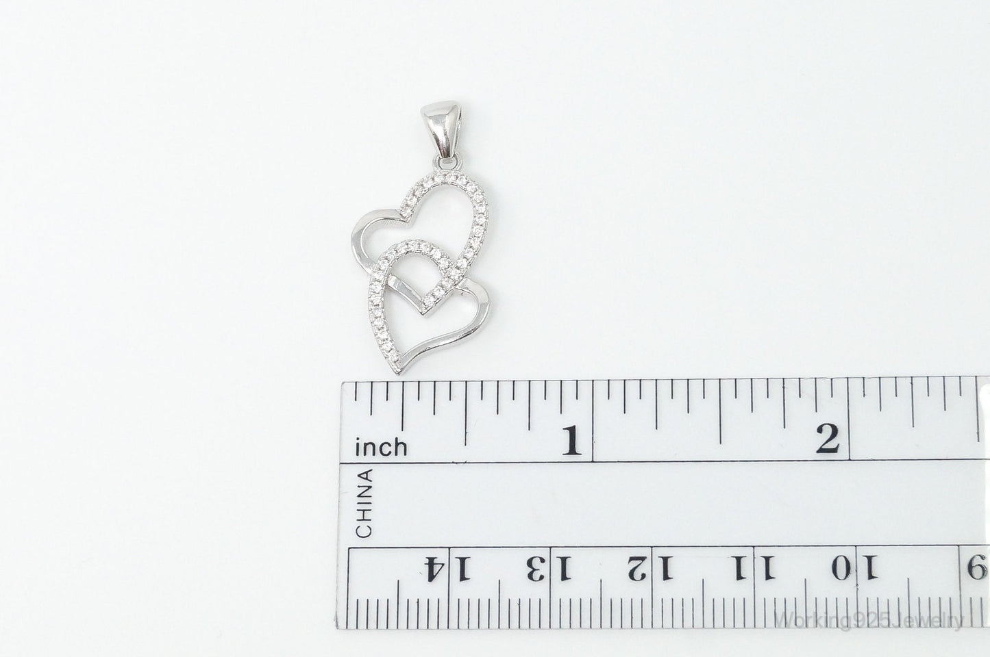 Vintage Open Hearts Cubic Zirconia Accented Sterling Silver Necklace Pendant
