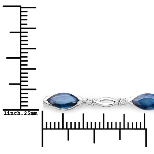5.58 Carat Genuine Blue Sapphire and White Diamond 14K White Gold Bracelet