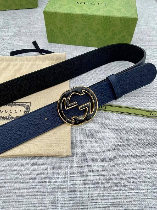 GUCCI Embellished coated-canvas and leather belt 'Blue'