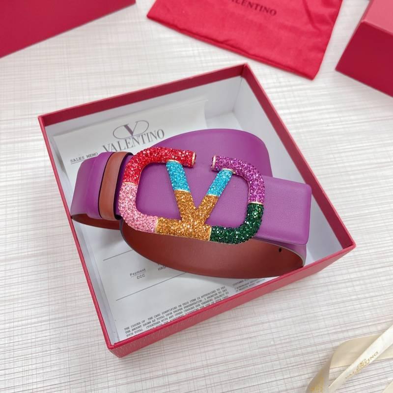 VALENTINO GARAVANI V logo Rainbow Reversible Leather Belt 'Brown/Purple'